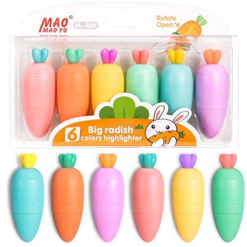 Jostift 12 Stück Mini Textmarker, Pastell Karotteform Textliner Stifte Highlighter Pen - 6 Farben Text Marker Stifte, Lustig Schultüte Party Mitgebsel Ostergeschenke für Kinder von Jostift