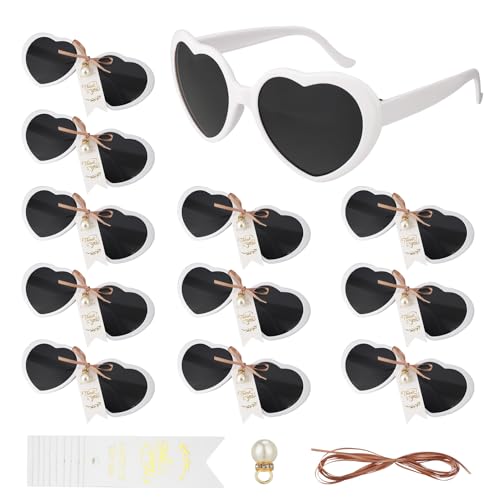 Jostift 12er Pack Herz Sonnenbrille, Hochzeit Partybrille mit Perle & Klein Thank You Etiketten Tag, Herzförmige Sonnenbrille für Junggesellinnenabschied Brautparty Verlobung 1 von Jostift