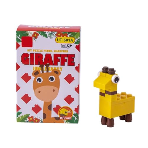 4 Stück kreative Cartoon-Grundschule Studenten DIY Bausteine Montage Stift Spitzer Manueller Spitzer Giraffe von Joucien