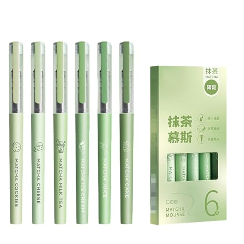 6 Stifte/Box – 0,5 mm Student Direct Liquid Kugelschreiber schrittweise Änderung grüner Stiftschaft große Kapazität neutraler Stift – Matcha-Mousse 6 Stifte/Box -0,5 mm von Joucien