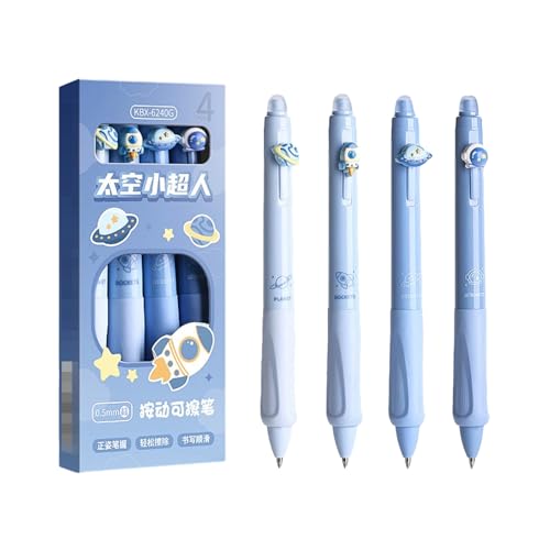 Joucien 4 Stifte/Box – 0,5 mm Cartoon-niedlicher, löschbarer Stift, neutraler Stift, Thermo-Radiergummi, neutraler Stift – Weltraum (blau) von Joucien