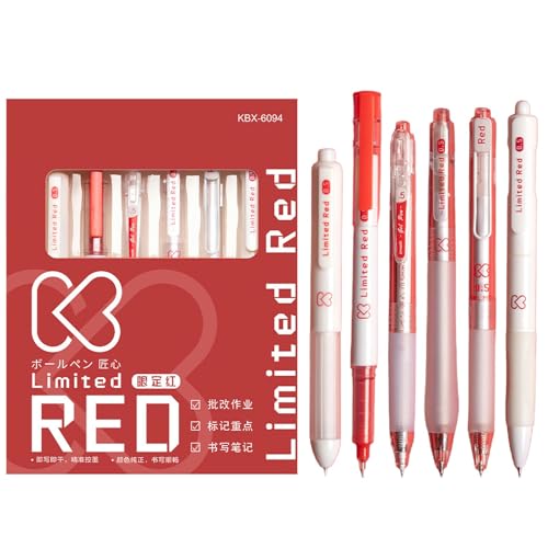 Joucien 6 Stifte/Box – 0,5 mm ST roter Druckkugelschreiber, Spezial-Kugelschreiber für Lehrer zum Korrigieren von Hausaufgaben – Drucktasten-neutrales Stift-Set – Rot von Joucien