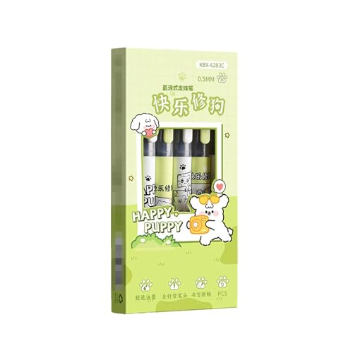 Joucien 6 Stück/Box – 0,5 mm gerader flüssiger Kugelschreiber, neutraler Stift mit glatter und nicht auslaufender Tinte, Cartoon-neutraler Stift – Happy Puppy – 0,5 mm von Joucien