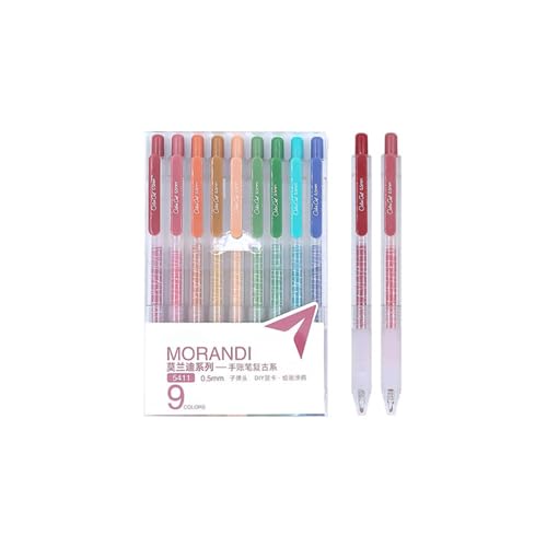 Joucien 9 Stück - 0,5 mm einfacher Push-Up-neutraler Stift, 9-farbiges Kunststoff-Kugelschreiber-Set, 9-farbiges Retro-System von Joucien