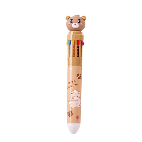 Joucien Teddybär-Kugelschreiber mit 10 Farben, Cartoon-Press-Typ, mehrfarbig, 4 Stück, 0,5 mm, Kaffeebraun von Joucien