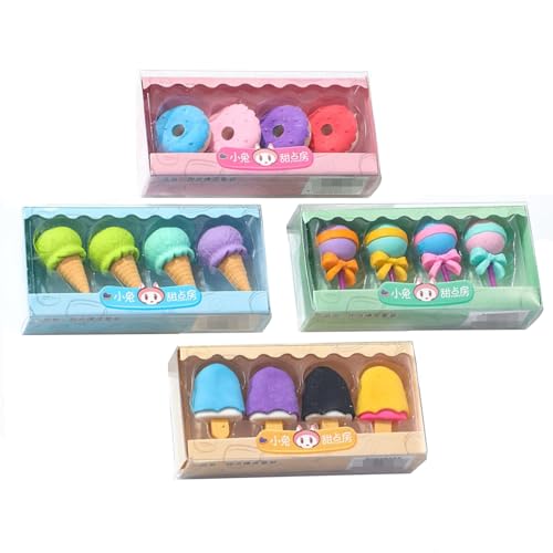 Süßigkeiten-Radiergummi, für Grundschule, Donut, entfernbar, 4-teiliges Set, 2 Stück von Joucien