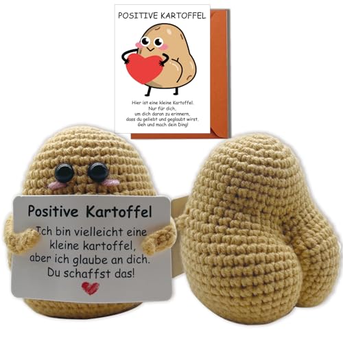 Joukoyo Pocket Hug Positive Kartoffel, Kreative Strickwolle Kartoffel Puppe, Geschenke für Frauen, Mutmacher Geschenk, Gute Besserung Geschenk, Glücksbringer Prüfung Geschenk von Joukoyo