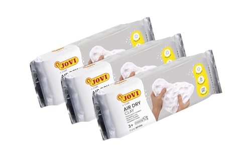 Jovi Air Dry Modelliermasse, gebrauchsfertig, lufttrocknend, auf Basis von Feuchtton, 250 g in weiß, 3er Pack von Jovi