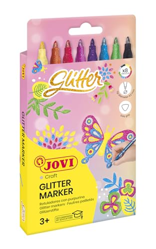 Jovi Filzstifte in Glitzer-Farben, Strichbreite: 3,0 mm, auswaschbar, eindrücksichere Spitze, Set mit 8 Farben von Jovi