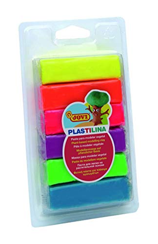 Jovi Plastilin, leicht formbare Modelliermasse für Kinder ab 2 Jahren, Blister mit 6 Neon-Farben je 25 g von Jovi