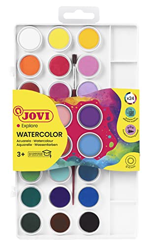 Jovi Wasserfarbkasten, 24 Wasserfarben mit Pinsel und Mischpalette, 1 stück (1er Pack) von Jovi