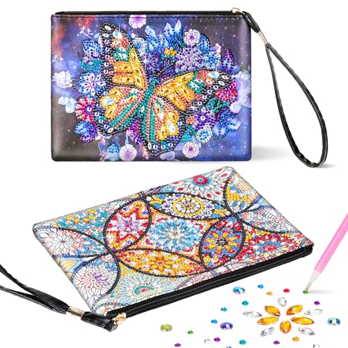 Bastelset Mädchen 8 9 10 11 12 Jahre, 2 Stücke Diamond Painting Kosmetiktasche Klein Handtasche, Mädchen Geschenk 6-12 Jahre, Kreatives Basteln Mädchen Diamond Makeup Bag für Kinder Mädchen Damen von Jovicos