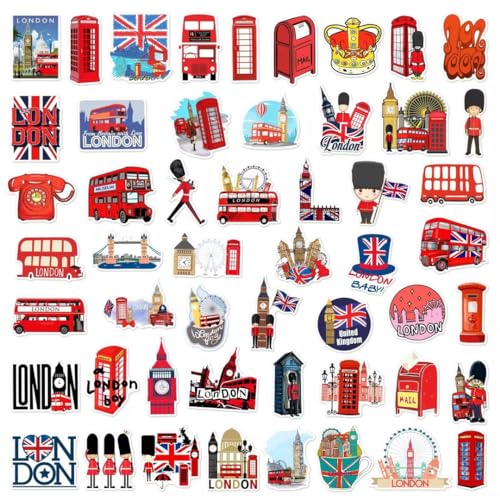 50 Stück London Reiseaufkleber - Urlaub Reise Aufkleber London England Runde Aufkleber Motorrad Fahrrad Gepäck Laptop Skateboard Aufkleber Graffiti Patches Kunst von Jowxsx