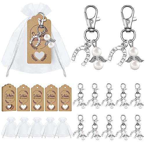 Schutzengel Anhänger 20 Stück Weiß Schlüsselanhänger Organza Beutel Kraftpapier Anhänger für Abschiedsgeschenk Glücksbringer Gastgeschenke Taufe Hochzeit Konfirmation von Joy & Inspiration