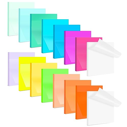 Transparente Haftnotizen 15 Farben 16Pads 800 Blätter Selbstklebende Klebezettel 75x75 mm Wasserfest und Wiederbeschreibbar Bunte Sticky Notes für Büro SchuleZuhause von Joy & Inspiration