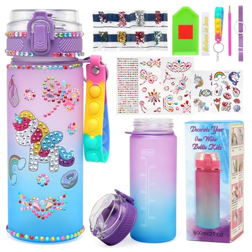 JoyPlus Geschenke für Mädchen DIY Trinkflasche, Einhorn Trinkflasche Basteln Mädchen 6-10 Jahre, DIY Wasserflasche Basteln Diamond Painting Kinder, Kreative Geschenke für Kinder ab 6 8 10 Jahre von JoyPlus