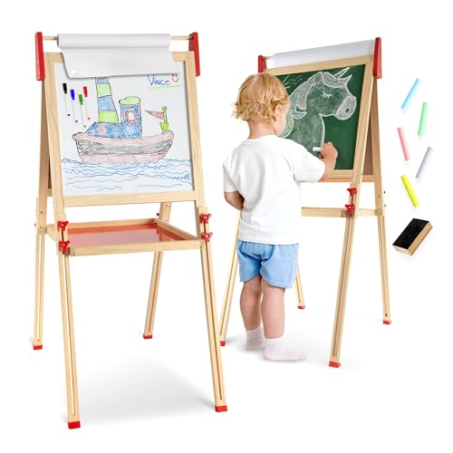 Joya Creative 3-in-1 Kindertafel aus Holz - Holzstaffelei mit Kreidetafel - Whiteboard und Papierrolle, Magnettafel und Maltafel für Kinder - Staffelei kinder zum malen Höhenverstellbar und Robust von Joya Creative