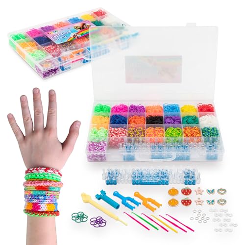 Joya Creative Loom Bänder Set - 4000+ Teile - 22 Farben - Schmuckbastelset für Kinder - Inklusive Webrahmen, Hakenplatte, Anhänger und S-Clips - Perfekt für Armbänder und Schmuckstücke - Latexfrei von Joya Creative