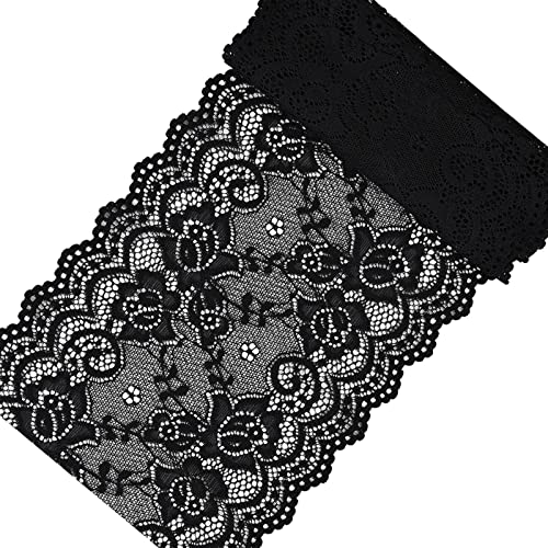 Schwarz Spitzenband, Vintage Stretch-Blumenmuster Spitzenbordüre, Breiter Dekorativ Spitzenstoff Tüll Spitze zum Basteln, Nähen, Geschenkverpackungen, Brauthochzeitsdekorationen (6in x 38.6in) von Joyan