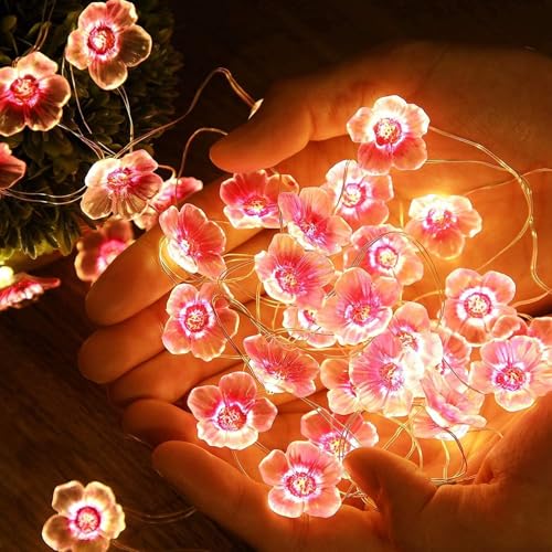 Kirschblüten LED Lichterkette Dekoration, 2M Girlande mit 20 LED-Leuchten, Frühlingsdeko für Innenraum, Gartenbäume und Terrasse von Joyan