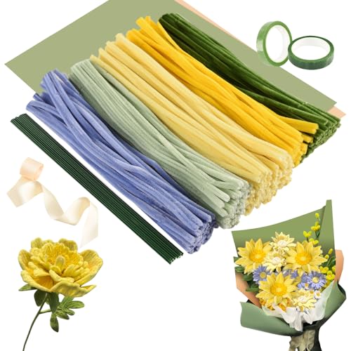 Joyblossom 300 Stück Sonnenblumen Pfeifenreiniger Blumen Set, Pfeifenputzer zum Basteln, mit Geschenkpapier, Geschenkband, für Handgemachte Geschenke, DIY - Dekorationen von Joyblossom