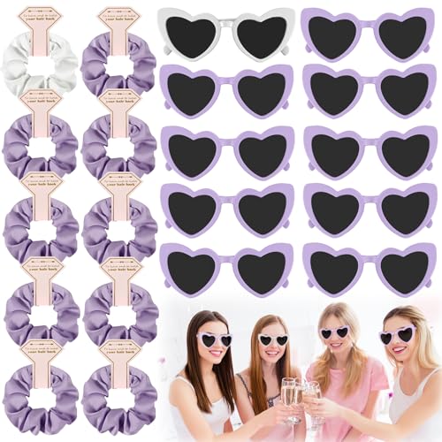 20 Stück JGA Brille Team Braut Haargummi,Bride Partybrille Herz Sonnenbrille,10 Herzförmige Brille + 10 Bride Haargummi,JGA Partybrillen und JGA Deko Accessoires für Junggesellinnenabschied (Lila) von Joycabin