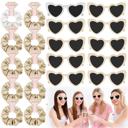 20 Stück JGA Brille Team Braut Haargummi,Bride Partybrille Herz Sonnenbrille,10 Herzförmige Brille + 10 Bride Haargummi,JGA Partybrillen und JGA Deko Accessoires für Junggesellinnenabschied (Beige) von Joycabin