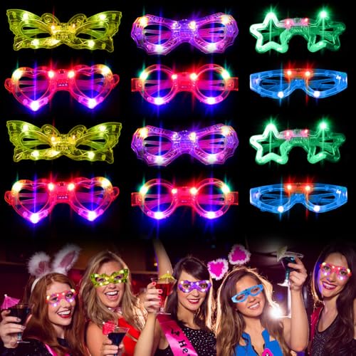 Joycabin 12 Stück LED Brille Leuchtbrille,Partybrille,Funny Brille,Neon Rave Party Glasses,Herzförmige Brille Leuchtendes Spielzeug Geschenke für Halloween Karneval Cosplay Geburtstag Kindergeschenk von Joycabin