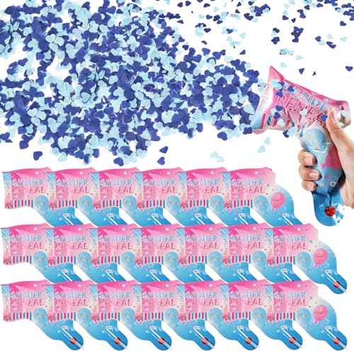 Joycabin 20 Stück Gender Reveal Konfettikanone, Konfetti Pistolen Set, 100% Biologisch Abbaubar Konfetti Für Geschlecht Verkünden, Baby Junge Mädchen Gender Reveal Partybedarf(Blau) von Joycabin