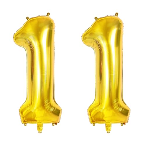 Luftballons Zahl 11 für 11 Geburtstag Party Dekorationen, 0-100 Große Nr. 11 Luftballons für Mädchen Jungen und Tochter Sohn, 40 Zoll Goldfolie Helium Ballons für 11 Jahre Alt Jubiläumsdekorationen von Joycard