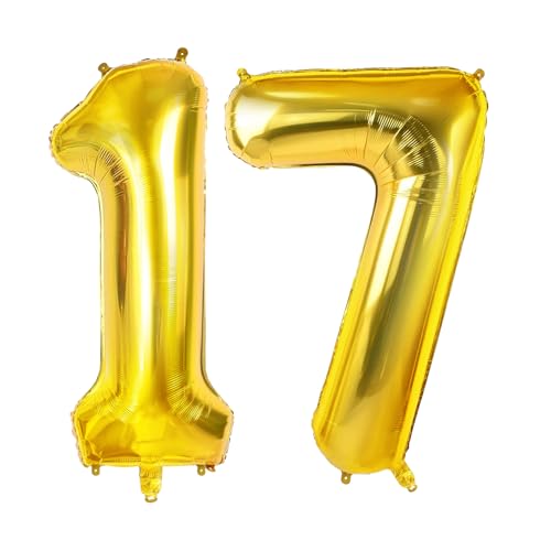 Luftballons Zahl 17 für 17 Geburtstag Party Dekorationen, 0-100 Große Nr. 17 Luftballons für Mädchen Jungen und Tochter Sohn, 40 Zoll Goldfolie Helium Ballons für 17 Jahre Alt Jubiläumsdekorationen von Joycard