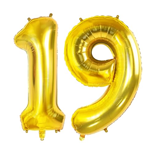 Luftballons Zahl 19 für 19 Geburtstag Party Dekorationen, 0-100 große Nr. 19 Luftballons für Sie Ihn und Tochter Sohn, 40 Zoll Goldfolie Helium Ballons für 19 Jahre alte Jubiläumsdekorationen von Joycard