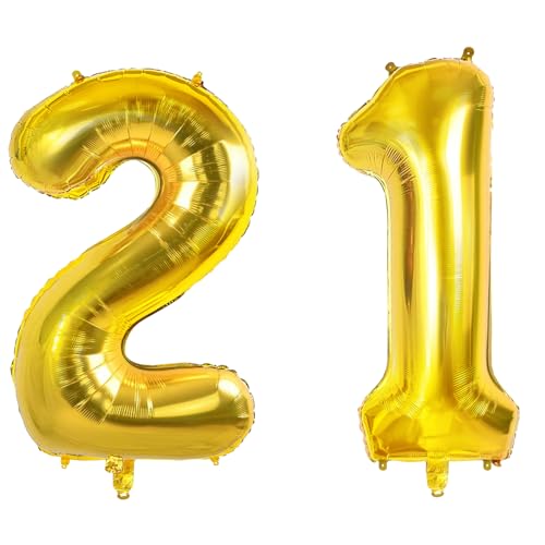 Luftballons Zahl 21 für 21 Geburtstag Party Dekorationen, 0-100 große Nr. 21 Luftballons für Sie Ihn und Tochter Sohn, 40 Zoll Goldfolie Helium Ballons für 21 Jahre alte Jubiläumsdekorationen von Joycard