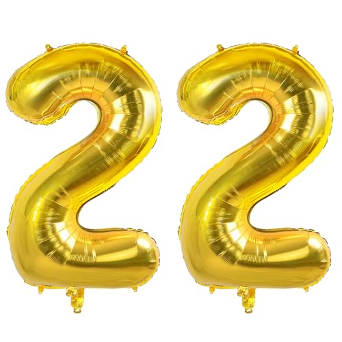 Luftballons Zahl 22 für 22 Geburtstag Party Dekorationen, 0-100 große Nr. 22 Luftballons für Sie Ihn und Tochter Sohn, 40 Zoll Goldfolie Helium Ballons für 22 Jahre alte Jubiläumsdekorationen von Joycard