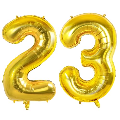 Luftballons Zahl 23 für 23 Geburtstag Party Dekorationen, 0-100 große Nr. 23 Luftballons für Sie Ihn und Tochter Sohn, 40 Zoll Goldfolie Helium Ballons für 23 Jahre alte Jubiläumsdekorationen von Joycard