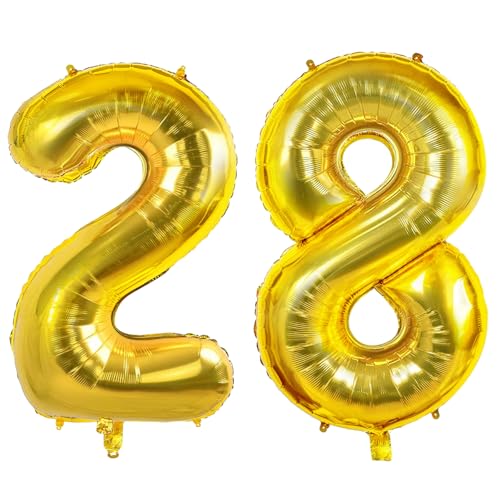 Luftballons Zahl 28 für 28 Geburtstag Party Dekorationen, 0-100 große Nr. 28 Luftballons für Frauen Männer und Sie Ihn, 40 Zoll Goldfolie Helium Ballons für 28 Jahre alte Jubiläumsdekorationen von Joycard