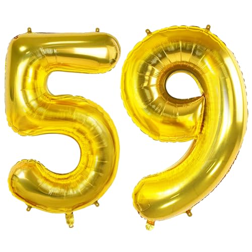 Luftballons Zahl 59 für 59 Geburtstag Party Dekorationen, 0-100 große Nr. 59 Luftballons für Frauen Männer und Mutter Papa, 40 Zoll Goldfolie Helium Ballons für 59 Jahre alte Jubiläumsdekorationen von Joycard