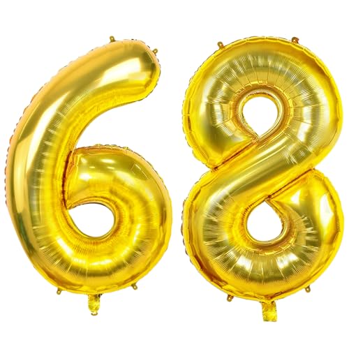 Luftballons Zahl 68 für 68 Geburtstag Party Dekorationen, 0-100 große Nr. 68 Luftballons für Frauen Männer und Mutter Papa, 40 Zoll Goldfolie Helium Ballons für 68 Jahre alte Jubiläumsdekorationen von Joycard