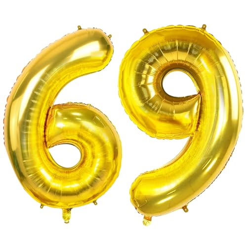 Luftballons Zahl 69 für 69 Geburtstag Party Dekorationen, 0-100 große Nr. 69 Luftballons für Frauen Männer und Mutter Papa, 40 Zoll Goldfolie Helium Ballons für 69 Jahre alte Jubiläumsdekorationen von Joycard