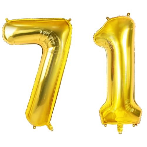 Luftballons Zahl 71 für 71 Geburtstag Party Dekorationen, 0-100 große Nr. 71 Luftballons für Frauen Männer und Opa Oma, 101.6 cm Goldfolie Helium Ballons für 71 Jahre alte Jubiläumsdekorationen von Joycard