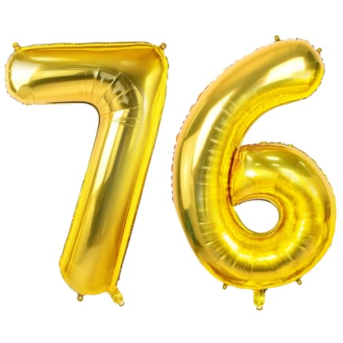 Luftballons Zahl 76 für 76 Geburtstag Party Dekorationen, 0-100 große Nr. 76 Luftballons für Frauen Männer und Opa Oma, 40 Zoll Goldfolie Helium Ballons für 76 Jahre alte Jubiläumsdekorationen von Joycard