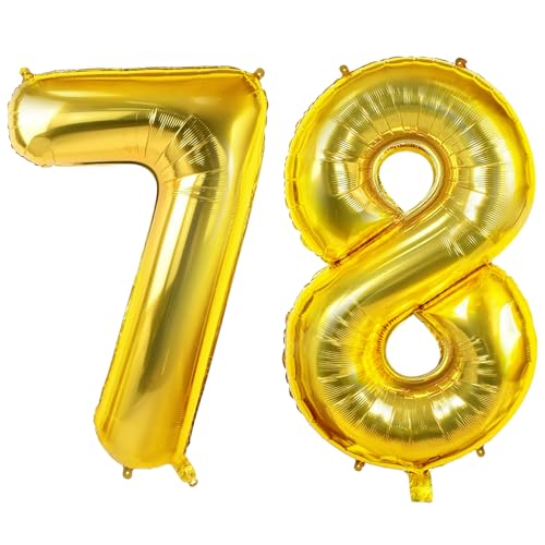 Luftballons Zahl 78 für 78 Geburtstag Party Dekorationen, 0-100 große Nr. 78 Luftballons für Frauen Männer und Opa Oma, 40 Zoll Goldfolie Helium Ballons für 78 Jahre alte Jubiläumsdekorationen von Joycard