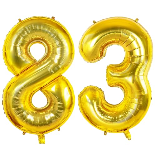 Luftballons Zahl 83 für 83 Geburtstag Party Dekorationen, 0-100 große Nr. 83 Luftballons für Frauen Männer und Opa Oma, 40 Zoll Goldfolie Helium Ballons für 83 Jahre alte Jubiläumsdekorationen von Joycard