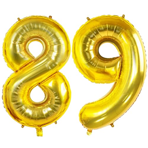 Luftballons Zahl 89 für 89 Geburtstag Party Dekorationen, 0-100 große Nr. 89 Luftballons für Frauen Männer und Opa Oma, 40 Zoll Goldfolie Helium Ballons für 89 Jahre alte Jubiläumsdekorationen von Joycard