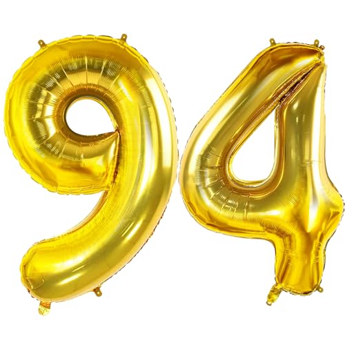 Luftballons Zahl 94 für 94 Geburtstag Party Dekorationen, 0-100 große Nr. 94 Luftballons für Frauen Männer und Opa Oma, 40 Zoll Goldfolie Helium Ballons für 94 Jahre alte Jubiläumsdekorationen von Joycard