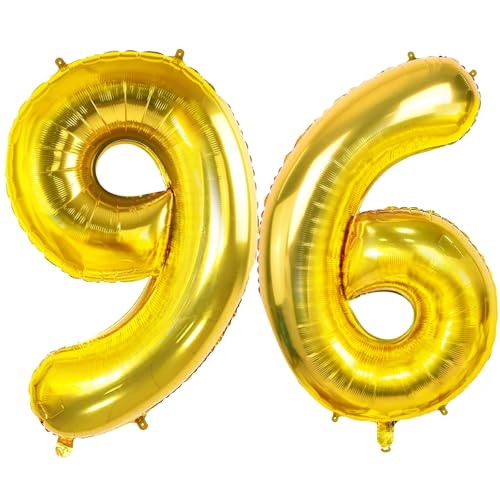 Luftballons Zahl 96 für 96 Geburtstag Party Dekorationen, 0-100 große Nr. 96 Luftballons für Frauen Männer und Opa Oma, 40 Zoll Goldfolie Helium Ballons für 96 Jahre alte Jubiläumsdekorationen von Joycard