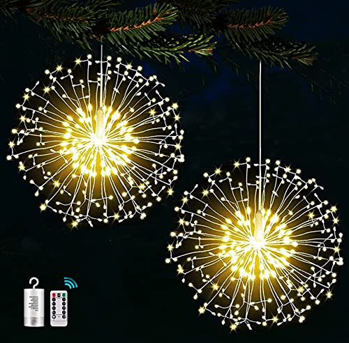 Joycome Leuchtkugel Weihnachten 2 Stück 198 LED Weihnachtsbeleuchtung Außen Batterie mit Fernbedienung, 8 Modi Feuerwerk Lichterkette Wasserdicht Hängende Weihnachtsdeko Fenster für Innen Deko von Joycome