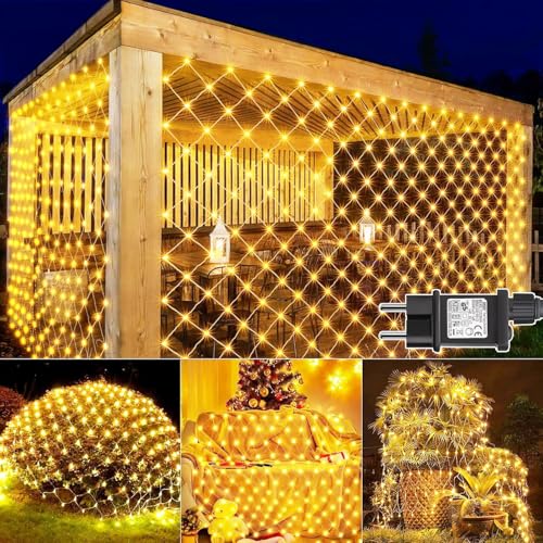 Joycome Lichternetz Außen 3x2m 200 LED Lichterkette Netz mit Stecker, Timer, 8 Modi Weihnachtsbeleuchtung Aussen Netz IP65 Wasserdicht Lichtervorhang für Büsche Garten Baum Zimmer Balkon - Warmweiß von Joycome