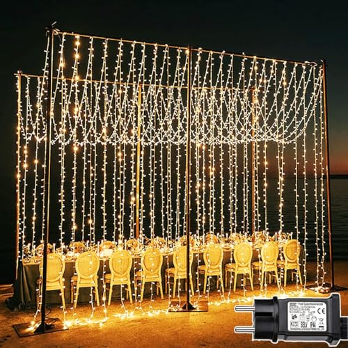 Joycome Lichtervorhang 3m x 3m 300 LED Lichterketten Vorhang mit Stecker, 8 Modi Weihnachtsbeleuchtung Wasserdicht Lichterkette Fenster für Wand Zimmer Balkon Außen Innen Weihnachtsdeko (Warmweiß) von Joycome