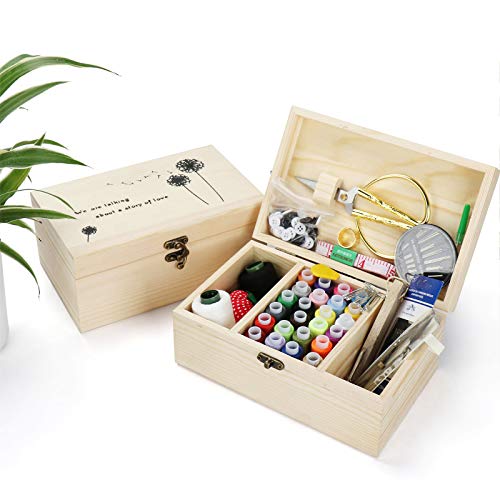 Joyeee Holz Nähset - Premium Nähanzugbox mit kompletten Nähzubehör für Ausbessern von Kleidung, DIY Hobby Haushalt Nähwerkzeuge für Oma Mutter Mädchen Anfänger, Tragbare für Reise und Notfall#2 von Joyeee